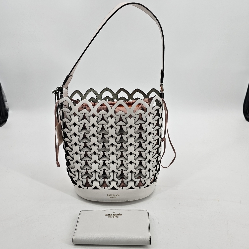 Kate Spade New York Dolly Perforated Leather Spade Bucket Bag White Bund…